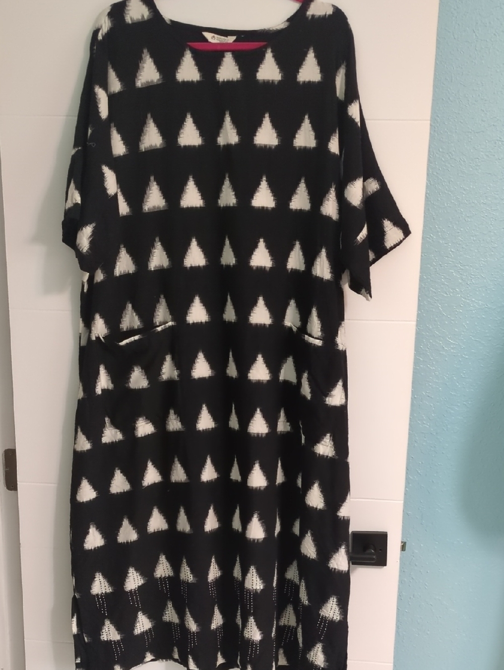 Marketplace Black & White Ikat Drop Shoulders Boho Midi Dress Sz 2X Summer Beach